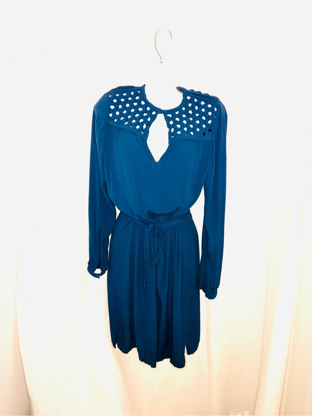 Diane Von Furstenberg Bernadette Basket Net Cut Out Dress- Heron Blue